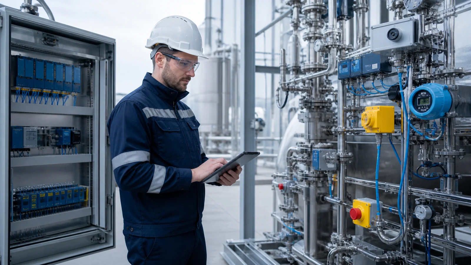 Engineer checking safety instrumentation in the process plant