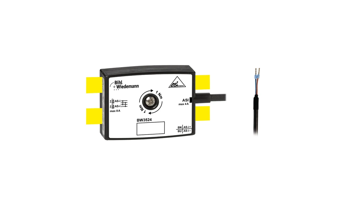 Bihl+Wiedemann BW3524: An IP67-rated passive distributor that connects ASi profile cables to round cables – the official product specification.