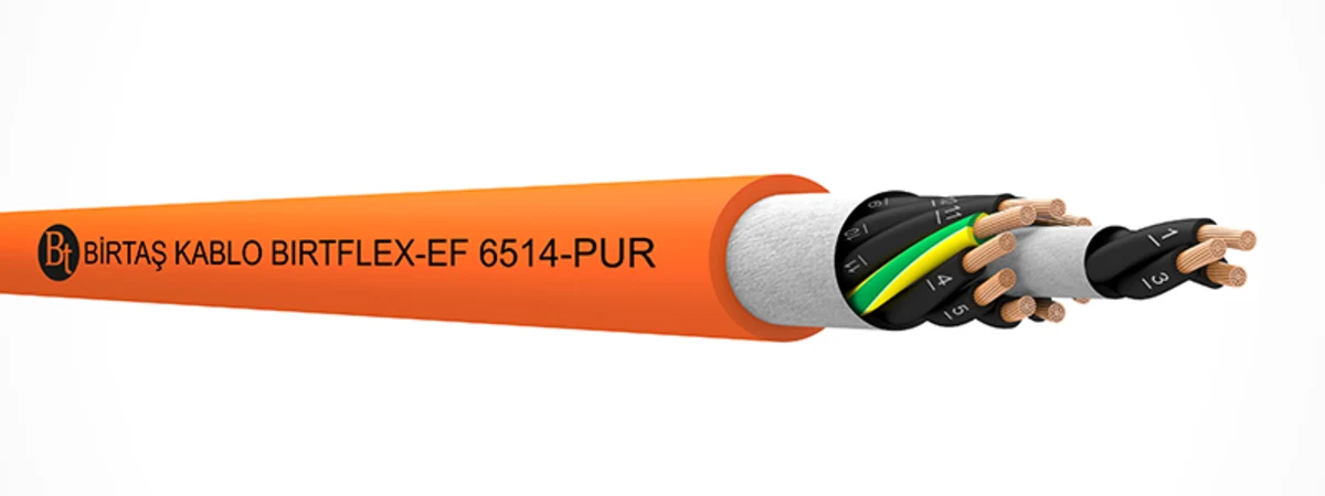 Birtaş Kablo BIRTFLEX-EF 6514-PUR hareketli kontrol kablosunun kesitli ürün görünümü