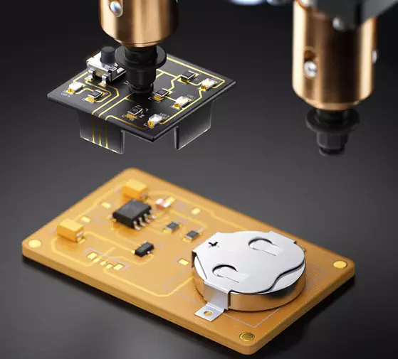 On the surface of HARTING 3D-MID, three-dimensional conductive paths and electronic components can be mounted.