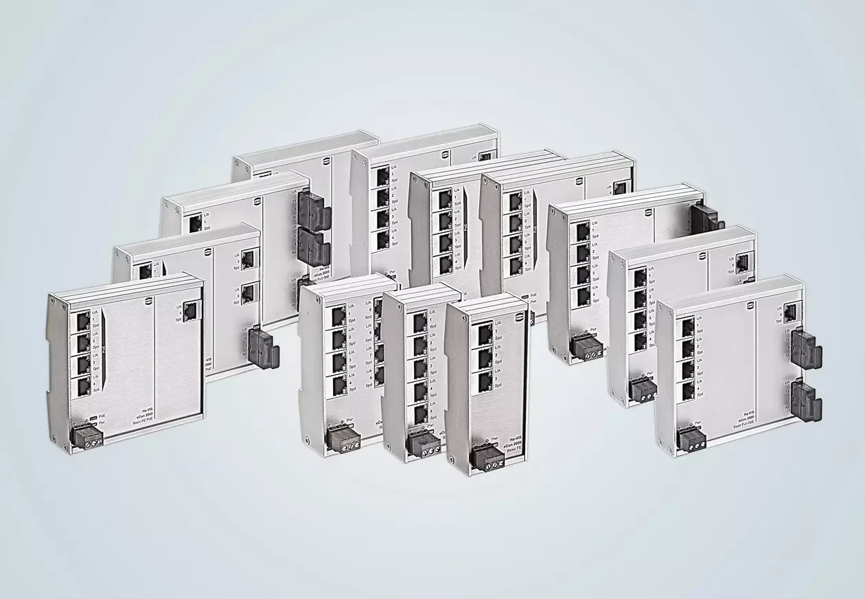 HARTING Ha-VIS eCon 2000 düz gövdeli endüstriyel Ethernet switch ailesi