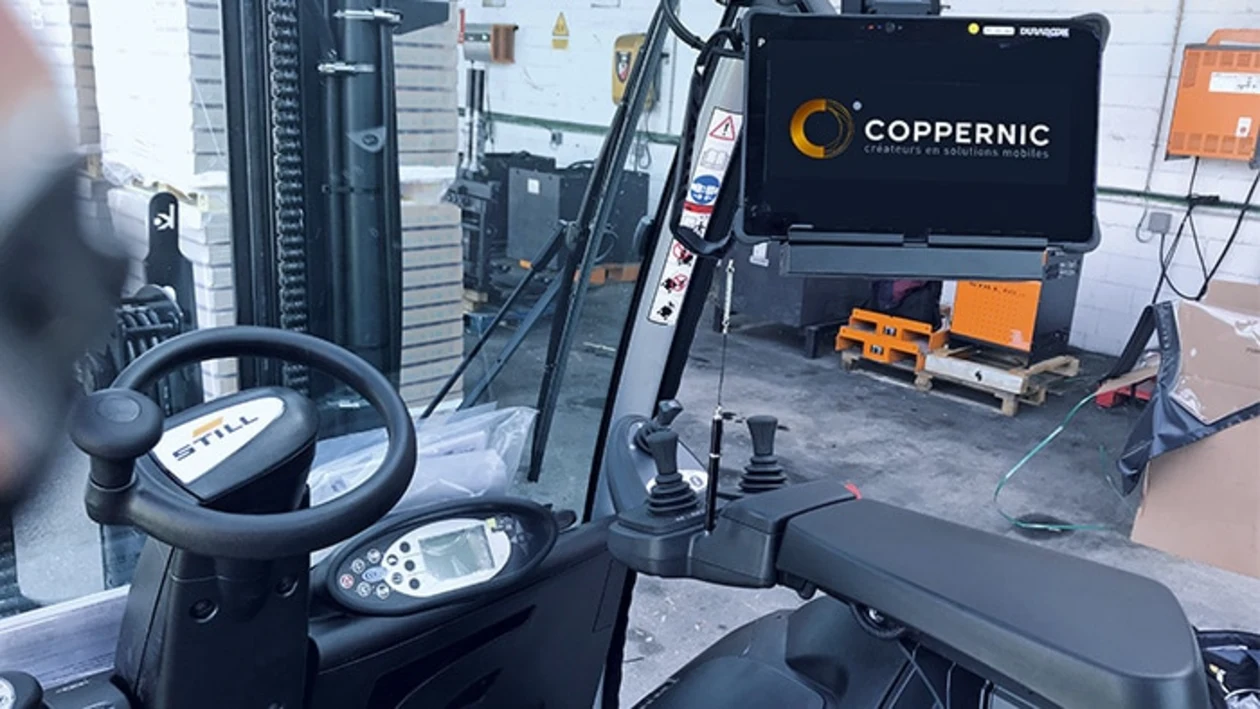 Official SICK application featuring a forklift operator terminal for material handling with RFID support.